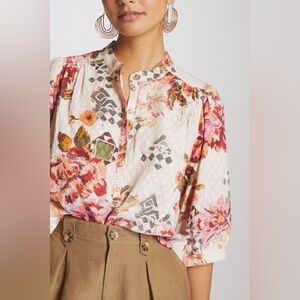 NEW Surf Blouse Pilcro by Anthropologie in Pink Combo Women’s Medium